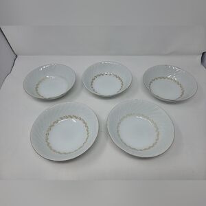 5 Vintage Grant Crest Fine China Japan Golden Swirl Set Soup / Salad Bowls